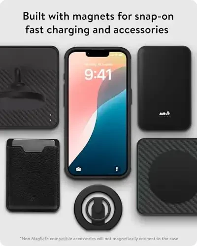 Mous for iPhone 16e Case 2025 MagSafe Compatible - Limitless 6.0 - Black Speckled Fabric - Protective Shockproof Phone Cover - 6