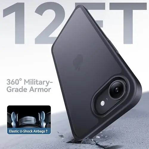 CASEKOO for iPhone 16e Case, [Never Yellow Technology] [Mil-Grade Drop Protection] Translucent Slim Cover Women Men for iPhone 16e Case Phone Case 6.1 inch, Frosted Black - 3