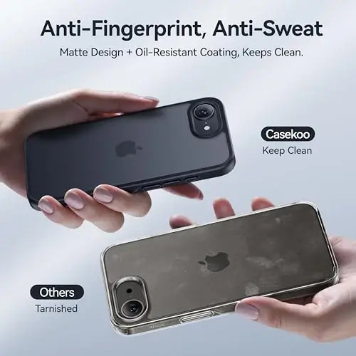CASEKOO for iPhone 16e Case, [Never Yellow Technology] [Mil-Grade Drop Protection] Translucent Slim Cover Women Men for iPhone 16e Case Phone Case 6.1 inch, Frosted Black - 6