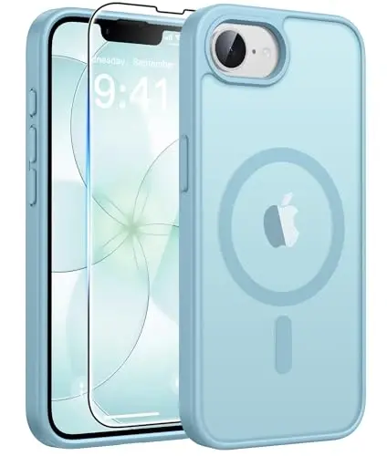 FNTCASE for iPhone 17e/ iPhone 16e Case, Fit for Magsafe, Screen Protector | Translucent Matte Magnetic Back, 14FT Military Grade Drop Protection, Shockproof Protective Phone Cover, Teal 
