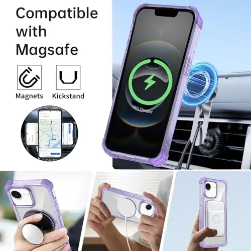 IYTRRYH for iPhone 16E Case Magnetic Compatible with MagSafe Wireless Charging,with 2 Screen Protector,Built-in 360°Kickstand Ring Military Grade Drop Heavy Duty Protection Shockproof Case Purple - IYTRRYH (1)