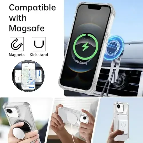 IYTRRYH for iPhone 16E Case Magnetic Compatible with MagSafe Wireless Charging,with 2 Screen Protector,Built-in 360°Kickstand Ring Military Grade Drop Heavy Duty Protection Shockproof Phone Case Clear - 2