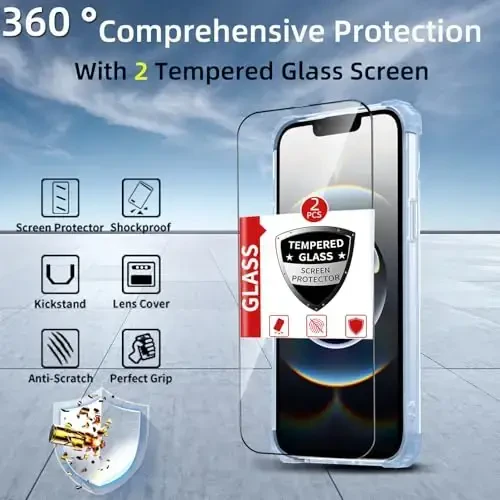 IYTRRYH for iPhone 16E Case Magnetic Compatible with MagSafe Wireless Charging,with 2 Screen Protector,Built-in 360°Kickstand Ring Military Grade Drop Heavy Duty Protection Shockproof Phone Case Blue - 3