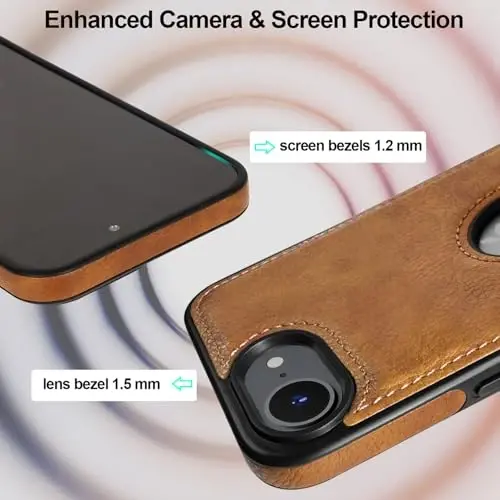 KSELF Leather Case for iPhone 16e Case, Protective Slim with Kickstand Shockproof Phone Cases, Built-in Invisible Stand Compatible with iPhone 16e 6.1'', Brown - 4