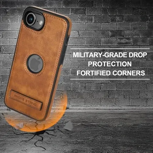 KSELF Leather Case for iPhone 16e Case, Protective Slim with Kickstand Shockproof Phone Cases, Built-in Invisible Stand Compatible with iPhone 16e 6.1'', Brown - 5