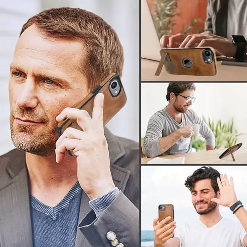 iPhone 16e Kılıfı için KSELF Deri Kılıf, Kickstand Şok Geçirmez Telefon Kılıflı Koruyucu İnce, Dahili Görünmez Stand iPhone 16e 6.1'' ile Uyumlu, Kahverengi 