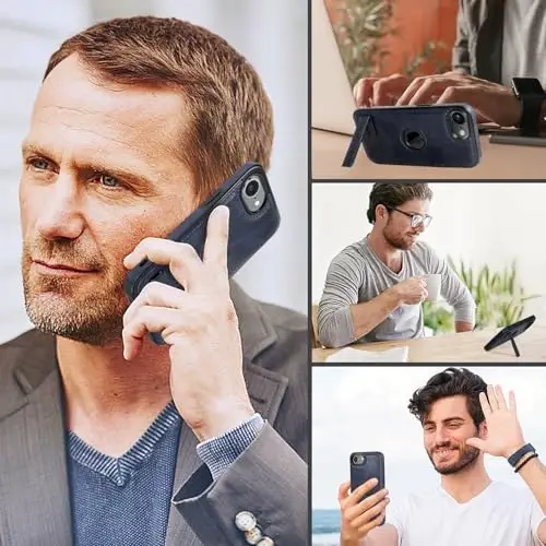 iPhone 16e Kılıfı için KSELF Deri Kılıf, Kickstand Şok Geçirmez Telefon Kılıflı Koruyucu İnce, Dahili Görünmez Stand iPhone 16e 6.1'' ile Uyumlu, Mavi - 1