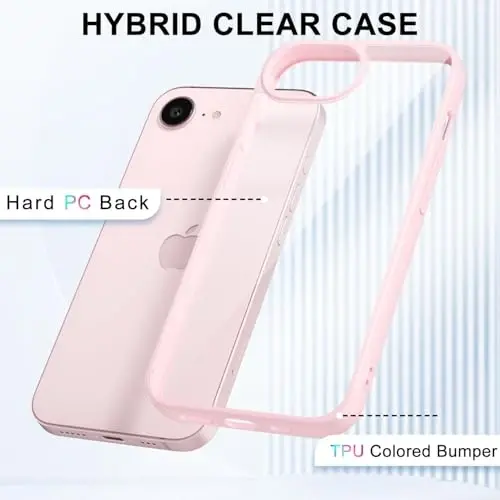 LoeoeL for iPhone 16e Case Clear, Transparent Hybrid 16e Phone Case [Hard Plastic & Soft Silicone Bumper] Acrylic Non Yellowing Thin Slim Protective Cover for Women, Light Pink - 3