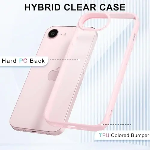 iPhone 16e Kılıfı için LoeoeL Şeffaf, Transparan Hibrit 16e Telefon Kılıfı [Sert Plastik & Yumuşak Silikon Tampon] Akrilik Sararmayan İnce İnce Koruyucu Kapak Kadınlar için, Açık Pembe - 3