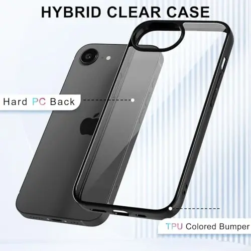 LoeoeL for iPhone 17e 16e Case Clear, Transparent Hybrid 17e 16e Phone Case [Hard Plastic & Soft Silicone Bumper] Acrylic Non Yellowing Thin Slim Protective Cover for Women, Black - 3