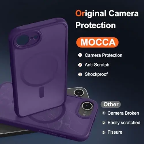 iPhone 16e Kılıfı için MOCCA Güçlü Manyetik [Magsafe Uyumlu] [Tam Kamera Koruması] İnce Yarı Saydam Mat Darbeye Dayanıklı Kapak iPhone 16e Telefon Kılıfı 6.1'', Koyu Mor - 3