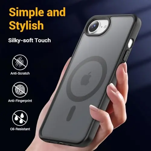 Temdan for iPhone 16e Case, Compatible with Magsafe, Anti-Yellowing, Military-Grade Protection, Shockproof Slim Magnetic Phone Case Cover, Black - 5