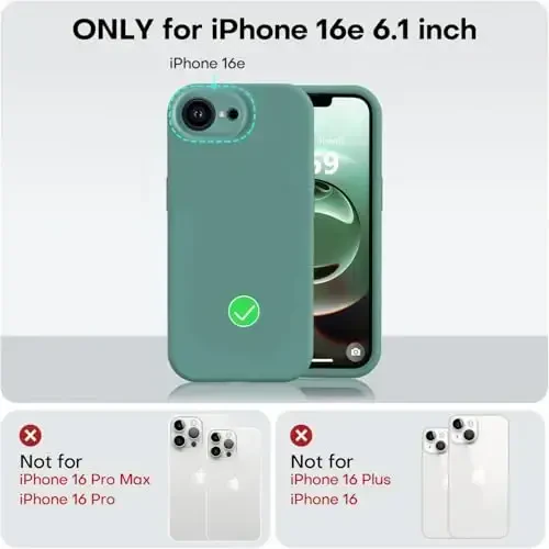 Vooii Compatible with iPhone 16e Case, Liquid Silicone Upgrade [Camera Protection] [Soft Anti-Scratch Microfiber Lining] Shockproof Phone Case for iPhone 16e 6.1 inch - Pine Green - 5