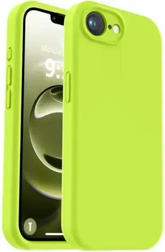 Vooii Compatible with iPhone 16e Case, Liquid Silicone Upgrade [Camera Protection] [Soft Anti-Scratch Microfiber Lining] Shockproof Phone Case for iPhone 16e 6.1 inch - Fluorescent Green - VOOII