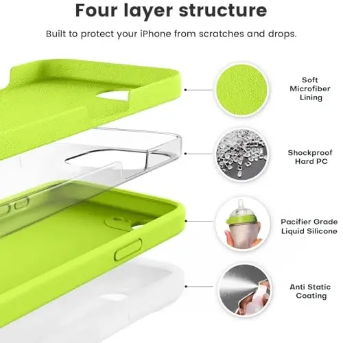 Vooii Compatible with iPhone 16e Case, Liquid Silicone Upgrade [Camera Protection] [Soft Anti-Scratch Microfiber Lining] Shockproof Phone Case for iPhone 16e 6.1 inch - Fluorescent Green - 2