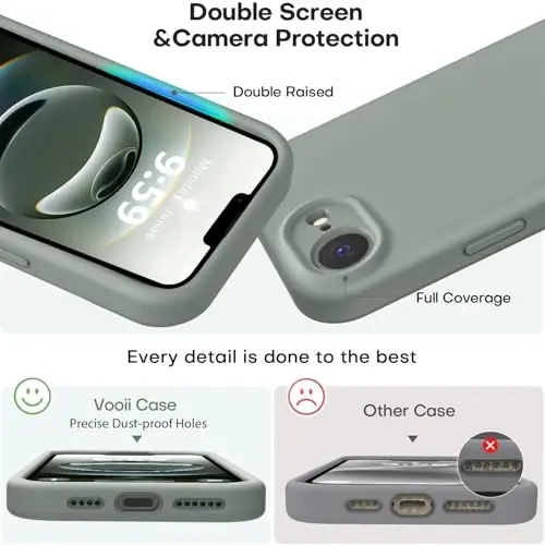 Vooii Compatible with iPhone 16e Case, Liquid Silicone Upgrade [Camera Protection] [Soft Anti-Scratch Microfiber Lining] Shockproof Phone Case for iPhone 16e 6.1 inch - Calke Green - 3
