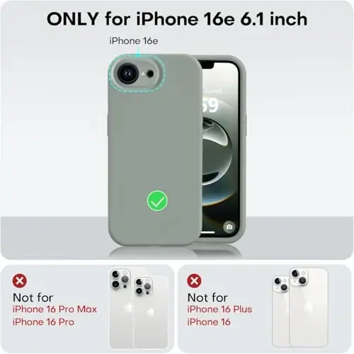 Vooii Compatible with iPhone 16e Case, Liquid Silicone Upgrade [Camera Protection] [Soft Anti-Scratch Microfiber Lining] Shockproof Phone Case for iPhone 16e 6.1 inch - Calke Green - 5