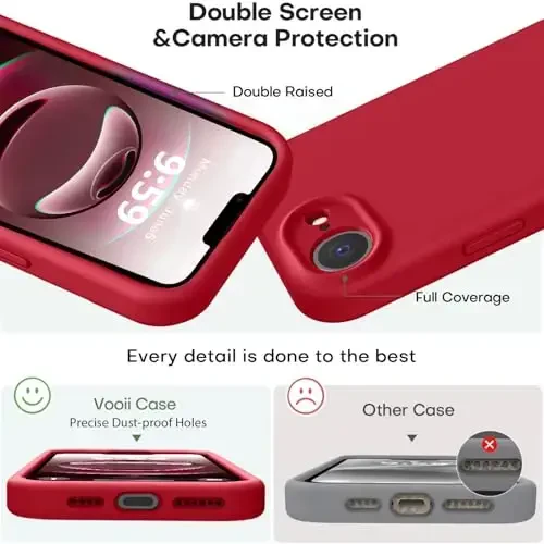 Vooii Compatible with iPhone 16e Case, Liquid Silicone Upgrade [Camera Protection] [Soft Anti-Scratch Microfiber Lining] Shockproof Phone Case for iPhone 16e 6.1 inch - Red - 3