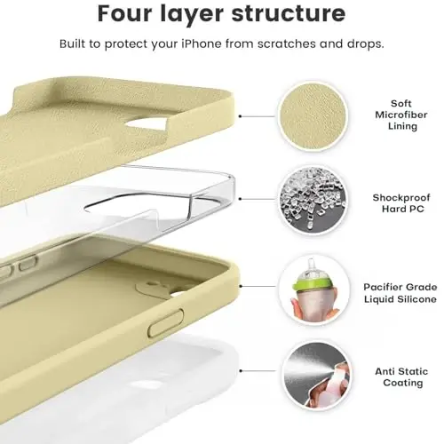 Vooii Compatible with iPhone 16e Case, Liquid Silicone Upgrade [Camera Protection] [Soft Anti-Scratch Microfiber Lining] Shockproof Phone Case for iPhone 16e 6.1 inch - Creamy Yellow - VOOII (1)
