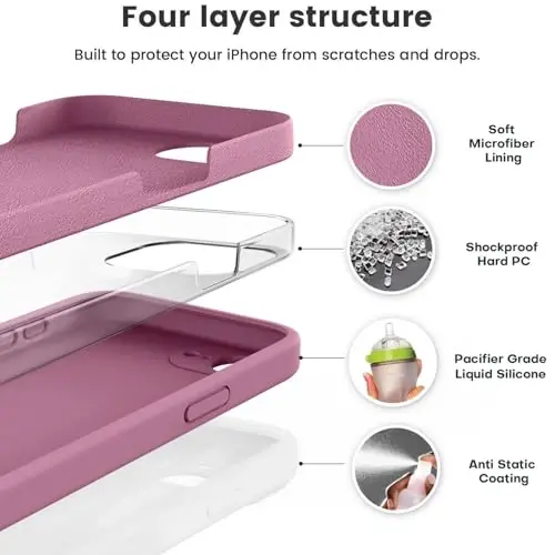 Vooii Compatible with iPhone 16e Case, Liquid Silicone Upgrade [Camera Protection] [Soft Anti-Scratch Microfiber Lining] Shockproof Phone Case for iPhone 16e 6.1 inch - Lavender Purple - 2