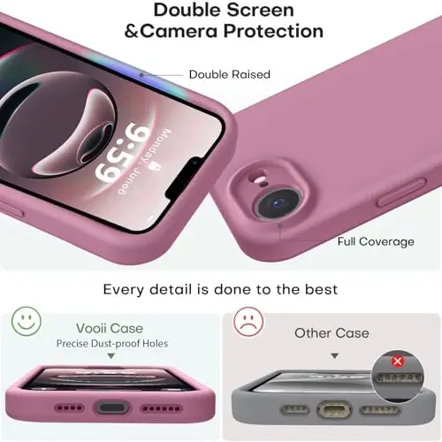 Vooii Compatible with iPhone 16e Case, Liquid Silicone Upgrade [Camera Protection] [Soft Anti-Scratch Microfiber Lining] Shockproof Phone Case for iPhone 16e 6.1 inch - Lavender Purple - 3