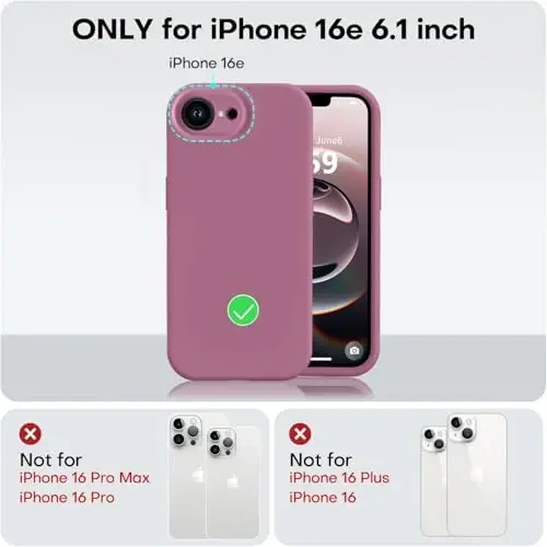 Vooii Compatible with iPhone 16e Case, Liquid Silicone Upgrade [Camera Protection] [Soft Anti-Scratch Microfiber Lining] Shockproof Phone Case for iPhone 16e 6.1 inch - Lavender Purple - 5