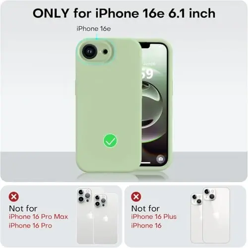 Vooii Compatible with iPhone 16e Case, Liquid Silicone Upgrade [Camera Protection] [Soft Anti-Scratch Microfiber Lining] Shockproof Phone Case for iPhone 16e 6.1 inch - Matcha - 5