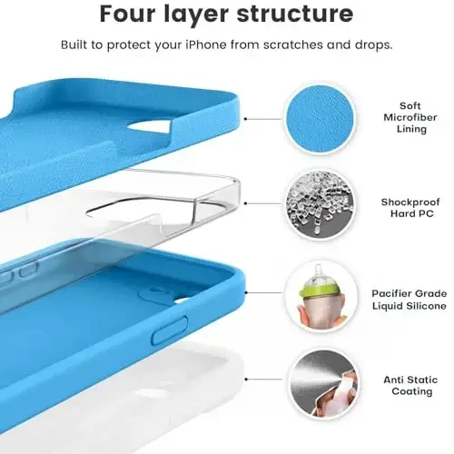 Vooii Compatible with iPhone 16e Case, Liquid Silicone Upgrade [Camera Protection] [Soft Anti-Scratch Microfiber Lining] Shockproof Phone Case for iPhone 16e 6.1 inch - Blue - VOOII (1)