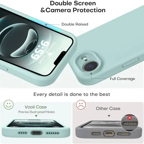 Vooii Compatible with iPhone 16e Case, Liquid Silicone Upgrade [Camera Protection] [Soft Anti-Scratch Microfiber Lining] Shockproof Phone Case for iPhone 16e 6.1 inch - Mint - 3