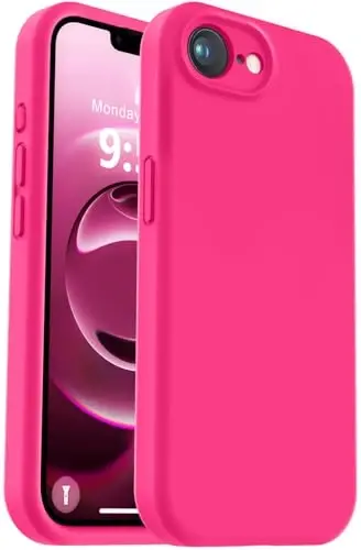 Vooii Compatible with iPhone 16e Case, Liquid Silicone Upgrade [Camera Protection] [Soft Anti-Scratch Microfiber Lining] Shockproof Phone Case for iPhone 16e 6.1 inch - Hot Pink - 1
