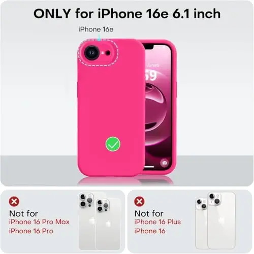 Vooii Compatible with iPhone 16e Case, Liquid Silicone Upgrade [Camera Protection] [Soft Anti-Scratch Microfiber Lining] Shockproof Phone Case for iPhone 16e 6.1 inch - Hot Pink - 5