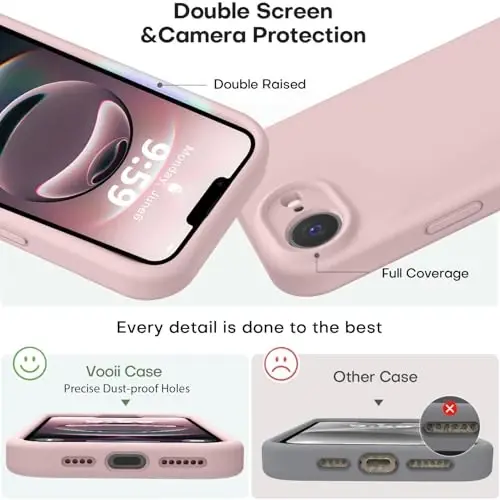 Vooii Compatible with iPhone 16e Case, Liquid Silicone Upgrade [Camera Protection] [Soft Anti-Scratch Microfiber Lining] Shockproof Phone Case for iPhone 16e 6.1 inch - Pink Sand - 3