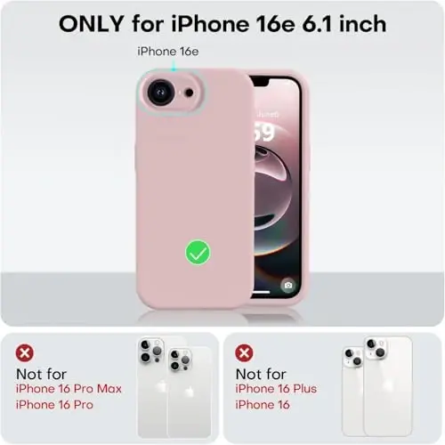 Vooii Compatible with iPhone 16e Case, Liquid Silicone Upgrade [Camera Protection] [Soft Anti-Scratch Microfiber Lining] Shockproof Phone Case for iPhone 16e 6.1 inch - Pink Sand - 5