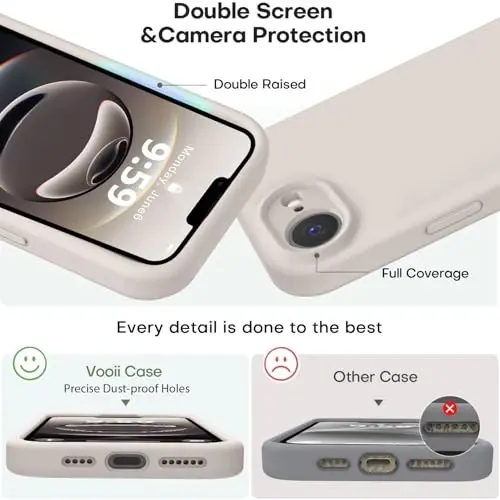 Vooii Compatible with iPhone 16e Case, Liquid Silicone Upgrade [Camera Protection] [Soft Anti-Scratch Microfiber Lining] Shockproof Phone Case for iPhone 16e 6.1 inch - Stone - 3