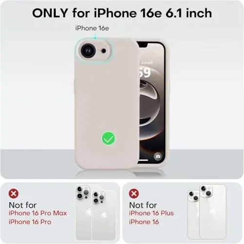 Vooii Compatible with iPhone 16e Case, Liquid Silicone Upgrade [Camera Protection] [Soft Anti-Scratch Microfiber Lining] Shockproof Phone Case for iPhone 16e 6.1 inch - Stone - 5