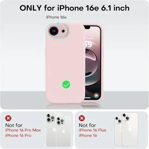 Vooii Compatible with iPhone 16e Case, Liquid Silicone Upgrade [Camera Protection] [Soft Anti-Scratch Microfiber Lining] Shockproof Phone Case for iPhone 16e 6.1 inch - Chalk Pink - 5