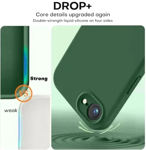 Vooii Compatible with iPhone 16e Case, Liquid Silicone Upgrade [Camera Protection] [Soft Anti-Scratch Microfiber Lining] Shockproof Phone Case for iPhone 16e 6.1 inch - Green - 4