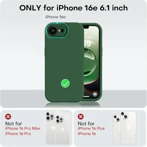 Vooii Compatible with iPhone 16e Case, Liquid Silicone Upgrade [Camera Protection] [Soft Anti-Scratch Microfiber Lining] Shockproof Phone Case for iPhone 16e 6.1 inch - Green - 5