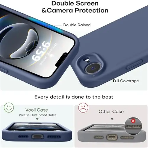 Vooii Compatible with iPhone 16e Case, Liquid Silicone Upgrade [Camera Protection] [Soft Anti-Scratch Microfiber Lining] Shockproof Phone Case for iPhone 16e 6.1 inch - Navy Blue - 3