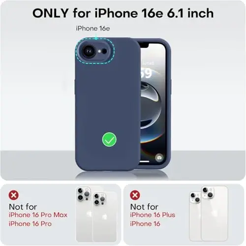 Vooii Compatible with iPhone 16e Case, Liquid Silicone Upgrade [Camera Protection] [Soft Anti-Scratch Microfiber Lining] Shockproof Phone Case for iPhone 16e 6.1 inch - Navy Blue - 5