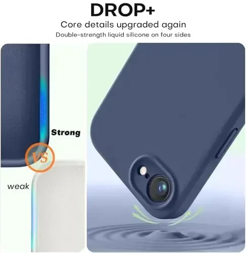 Vooii Compatible with iPhone 16e Case, Liquid Silicone Upgrade [Camera Protection] [Soft Anti-Scratch Microfiber Lining] Shockproof Phone Case for iPhone 16e 6.1 inch - Navy Blue - 4