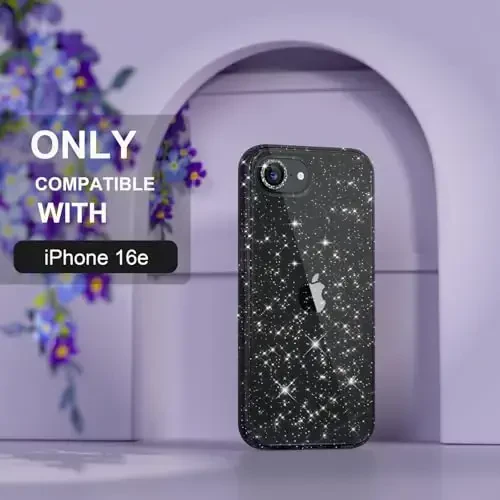 Choiche Compatible for iPhone 16e Case Women Phone Case, Cute Bling Sparkly, Military Grade Drop Protection, 1 Diamond Camera Lens Covers, 2 Tempered Glass Protectors, 6.1 inch (Glitter Black) - 2