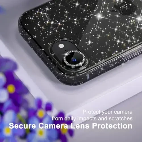 Choiche Compatible for iPhone 16e Case Women Phone Case, Cute Bling Sparkly, Military Grade Drop Protection, 1 Diamond Camera Lens Covers, 2 Tempered Glass Protectors, 6.1 inch (Glitter Black) - 3