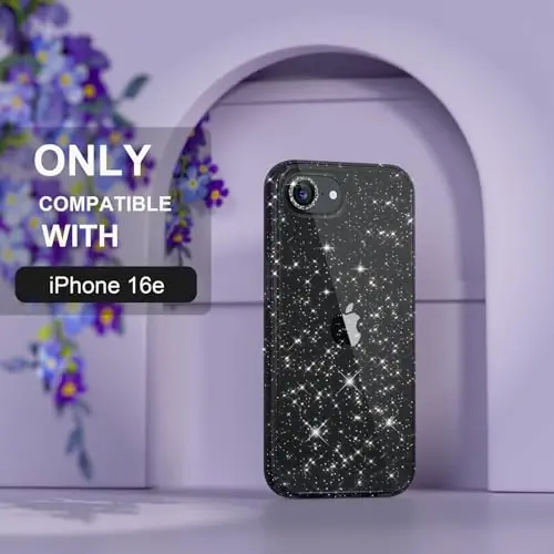 Choiche Compatible for iPhone 17e / 16e Case Women Phone Case, Cute Bling Sparkly, Military Grade Drop Protection, 1 Diamond Camera Lens Covers, 2 Tempered Glass Protectors, 6.1 inch (Glitter Black) - 2