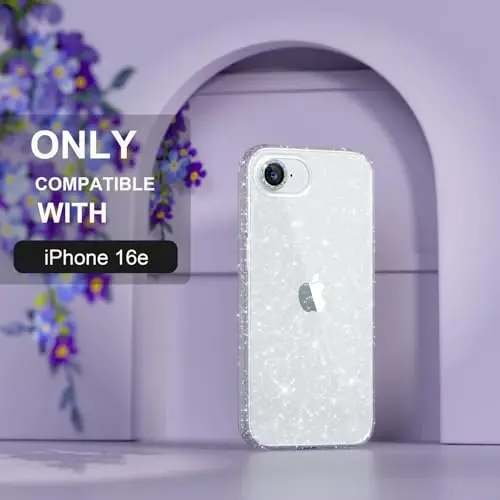 Choiche Compatible for iPhone 16e Case Women Phone Case, Cute Bling Sparkly, Military Grade Drop Protection, 1 Diamond Camera Lens Covers, 2 Tempered Glass Protectors, 6.1 inch, (Glitter Clear) - 2