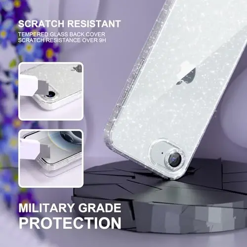 Choiche Compatible for iPhone 16e Case Women Phone Case, Cute Bling Sparkly, Military Grade Drop Protection, 1 Diamond Camera Lens Covers, 2 Tempered Glass Protectors, 6.1 inch, (Glitter Clear) - 5