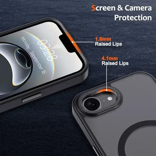 iPhone 16e Kılıfı, MagSafe Uyumlu Manyetik Telefon Kılıfı, Yumuşak TPU Tampon, Sert Yarı Saydam Mat Arka Yüzey, İnce, Darbeye Dayanıklı Koruyucu Kılıf, Erkekler, Kadınlar ve Kızlar için - Siyah - 3