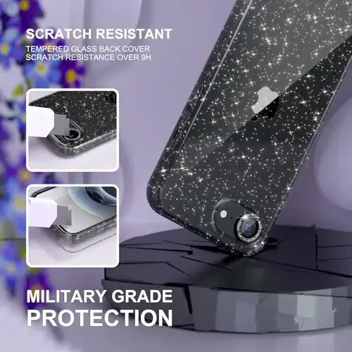 iPhone 16e uchun Choiche mos keladigan ayollar telefon qutisi, chiroyli yaltiroq, harbiy darajadagi tushishdan himoya, 1 olmosli kamera linzalari qopqog'i, 2 закаленное shisha himoyachisi, 6,1 dyuym (Glitter Black) - 5