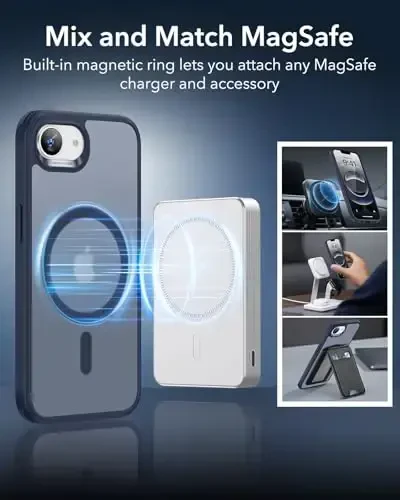 iPhone 16e uchun ESR g'ilofi, MagSafe bilan mos, zarbga chidamli harbiy darajadagi himoya, iPhone 16e uchun magnit telefon g'ilofi, klassik gibrid g'ilof (HaloLock), muzli ko'k - 5