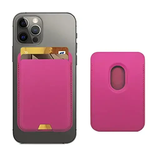 iLodn Magnetic Wallet Compatible with MagSafe for iPhone 17 16 15 14 13 12 Pro Max Air Plus Model, Mag 3 Safe Card Holder Stick on Accessories for Cell Phone & Case, Hot Pink - 1